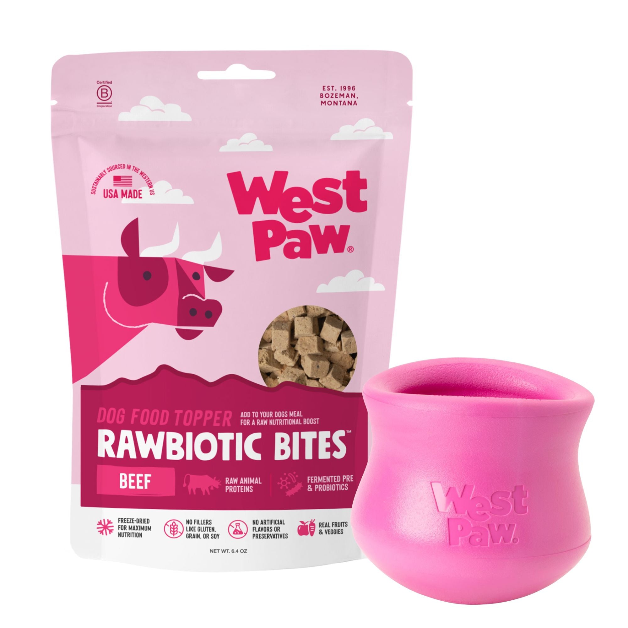 Large Limited Edition Hot Pink Toppl + Beef Rawbiotic Bites