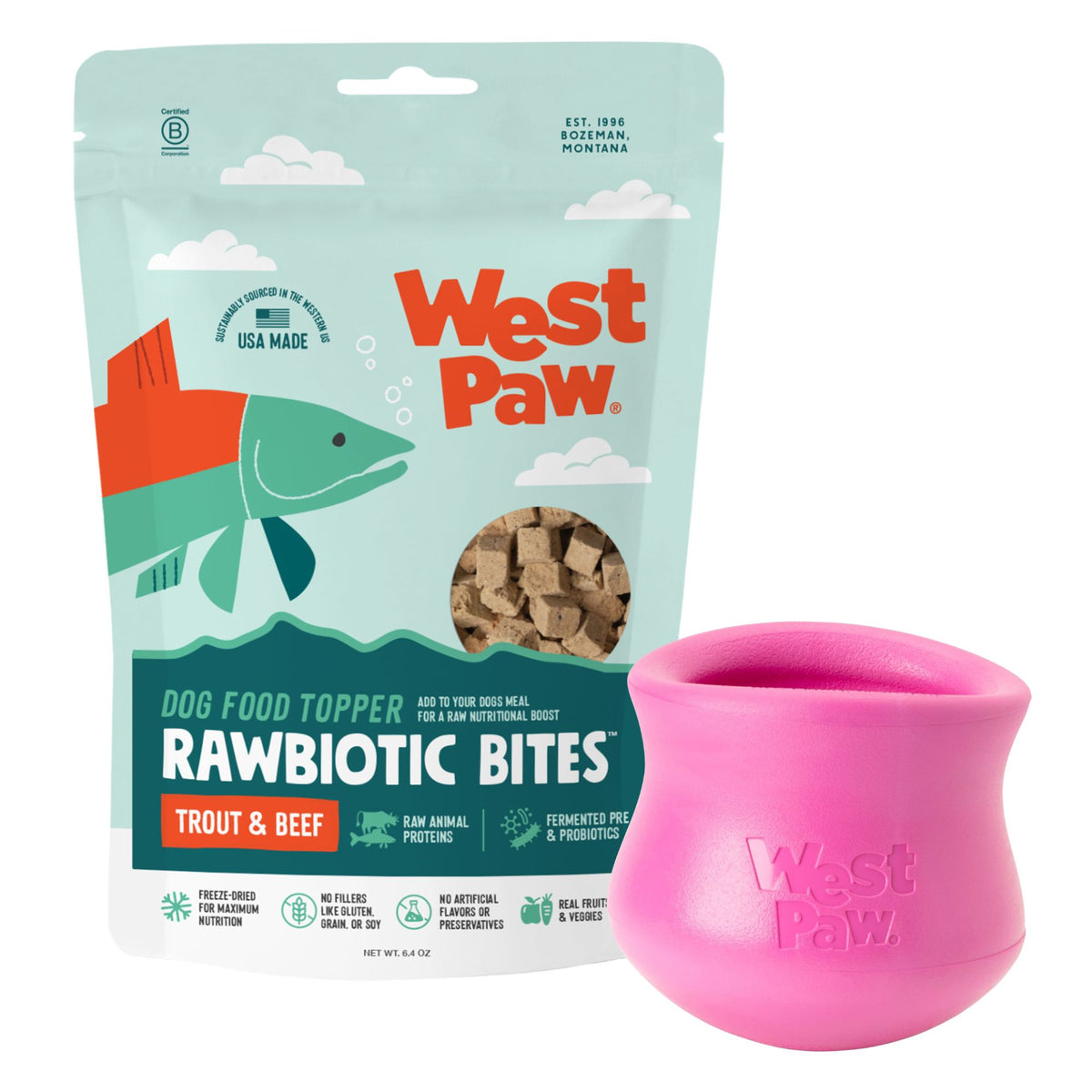 Large Limited Edition Hot Pink Toppl + Trout & Beef Rawbiotic Bites
