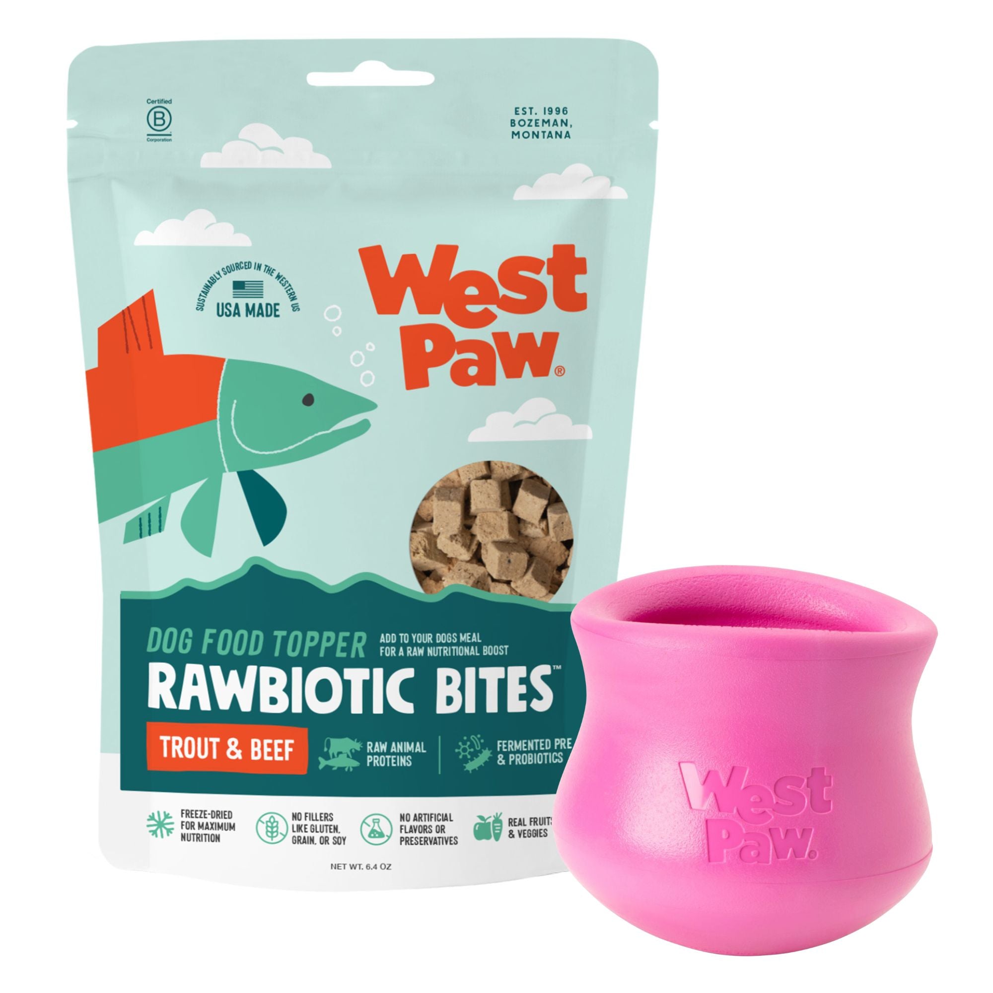 Large Limited Edition Hot Pink Toppl + Trout & Beef Rawbiotic Bites