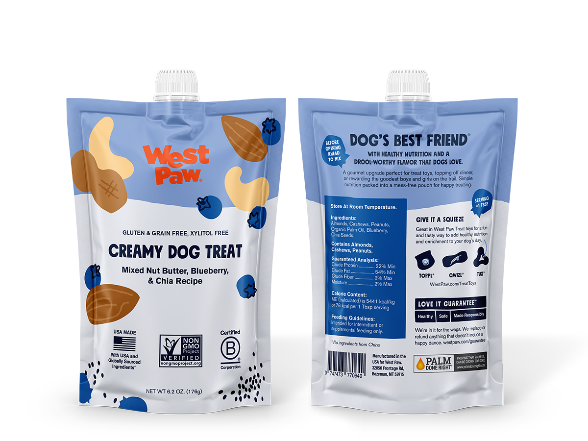 Nut Butter, Blueberry, and Chia Seed creamy dog treat, 6-unit case pack
